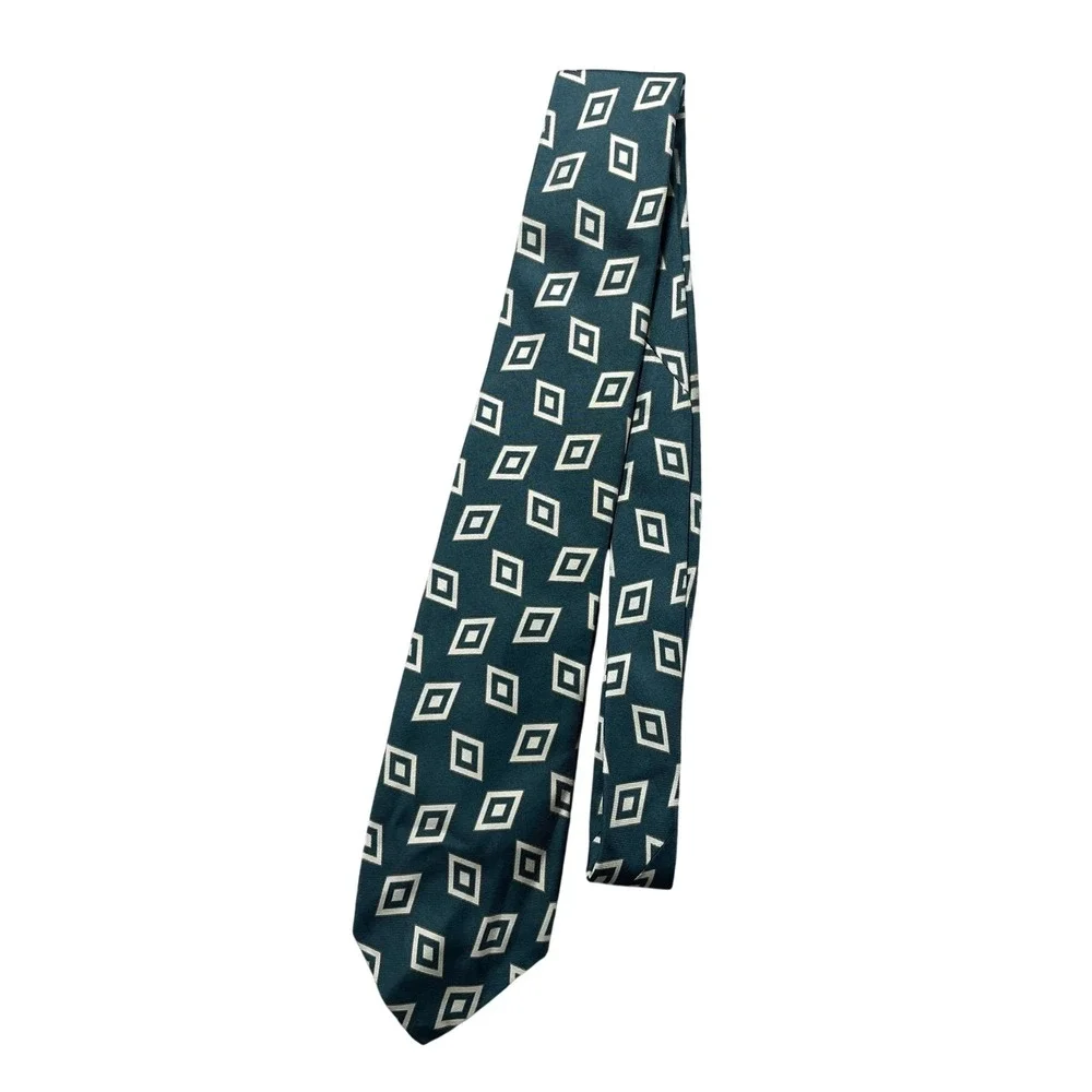 Brooks Brothers Tie Mens One Size Green Geometric Classic Woven Silk Necktie